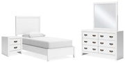 Binterglen Twin Panel Bed with Mirrored Dresser and Nightstand in White - PKG016602