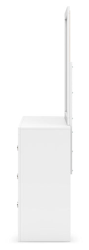 Binterglen Twin Panel Bed with Mirrored Dresser and Nightstand in White - PKG016602