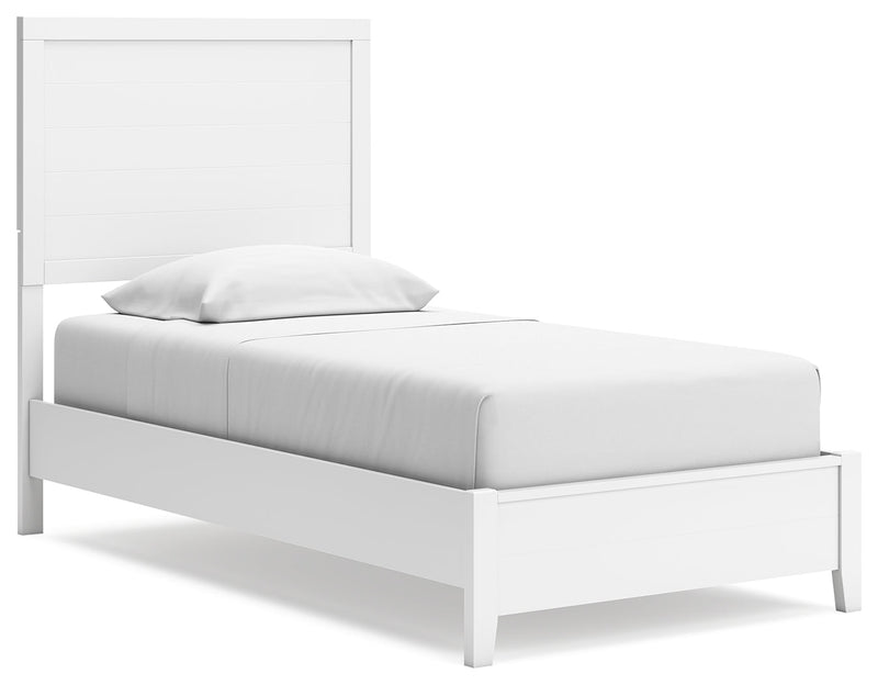 Binterglen Twin Panel Bed with Mirrored Dresser and Nightstand in White - PKG016602