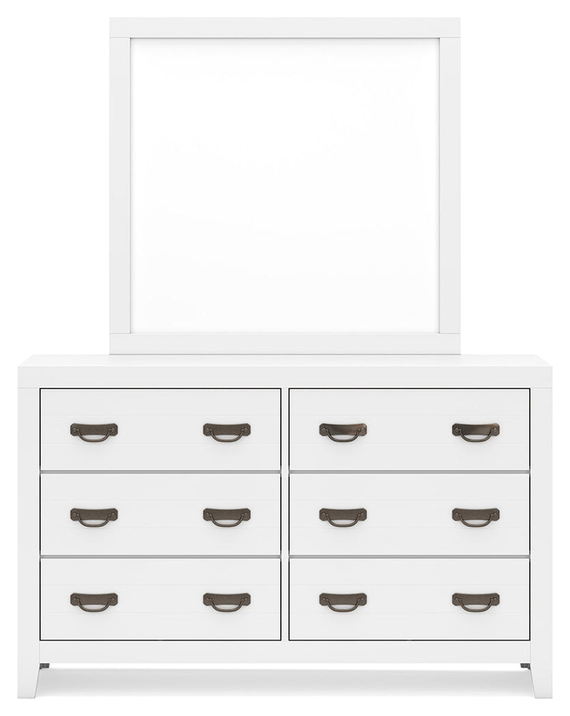 Binterglen Twin Panel Bed with Mirrored Dresser, Chest and 2 Nightstands in White - PKG016601