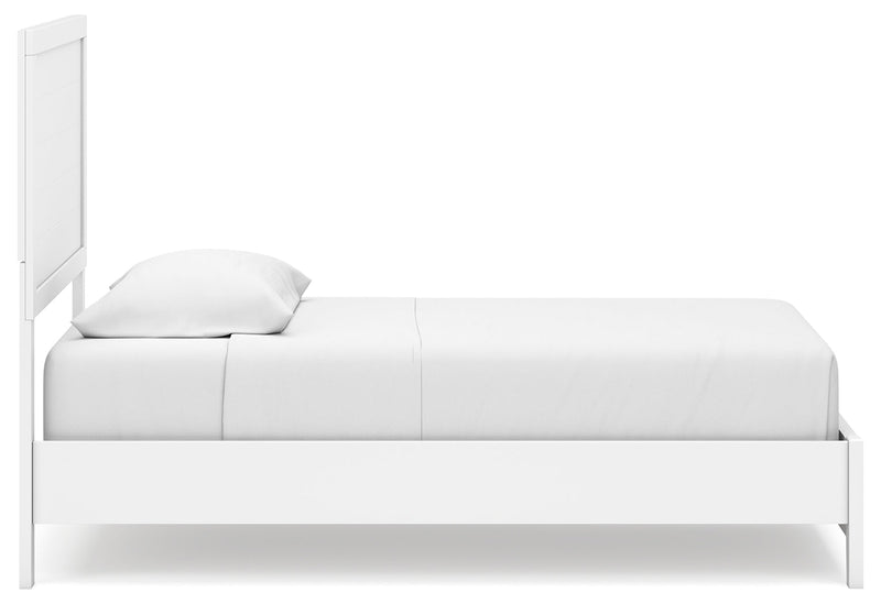 Binterglen Twin Panel Bed with Mirrored Dresser in White - PKG016599