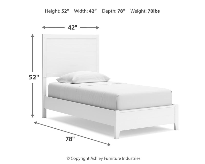 Binterglen Twin Panel Bed with Mirrored Dresser in White - PKG016599