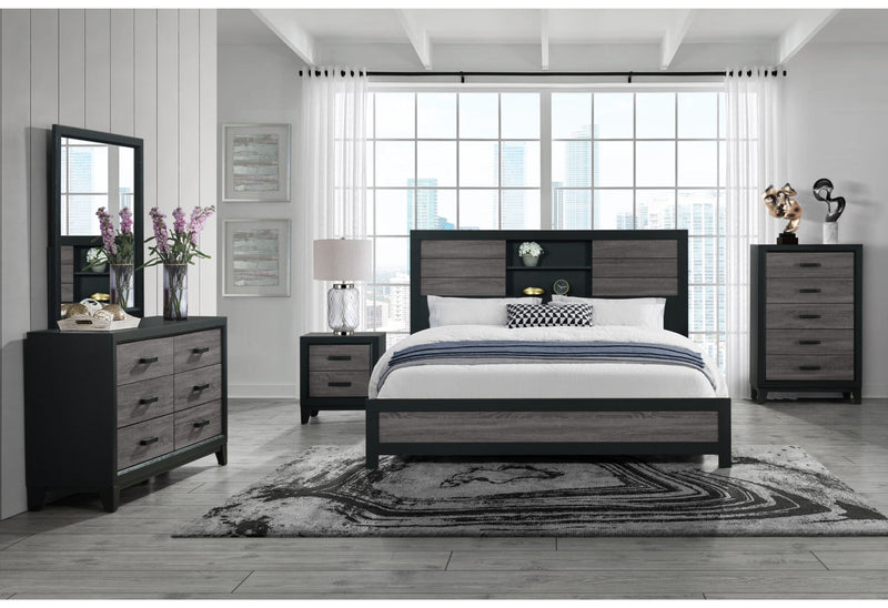 Lisbon Grey/Black Bookcase Full Bed Group - LISBON-GREY/BLACK-BOOKCASE FBG