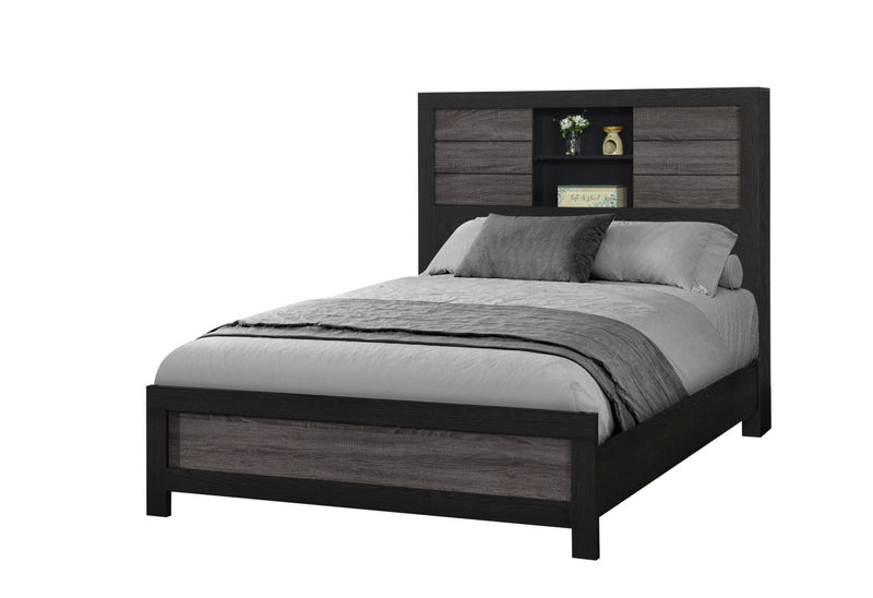 Lisbon Grey/Black Bookcase Full Bed Group - LISBON-GREY/BLACK-BOOKCASE FBG