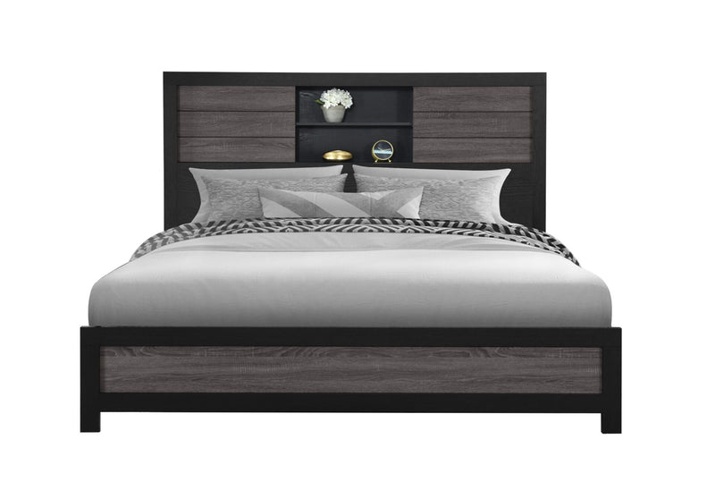 Lisbon Grey/Black Bookcase King Bed - LISBON-GREY/BLACK-BOOKCASE KB