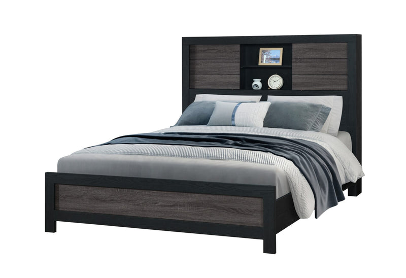Lisbon Grey/Black Bookcase Queen Bed - LISBON-GREY/BLACK-BOOKCASE QB