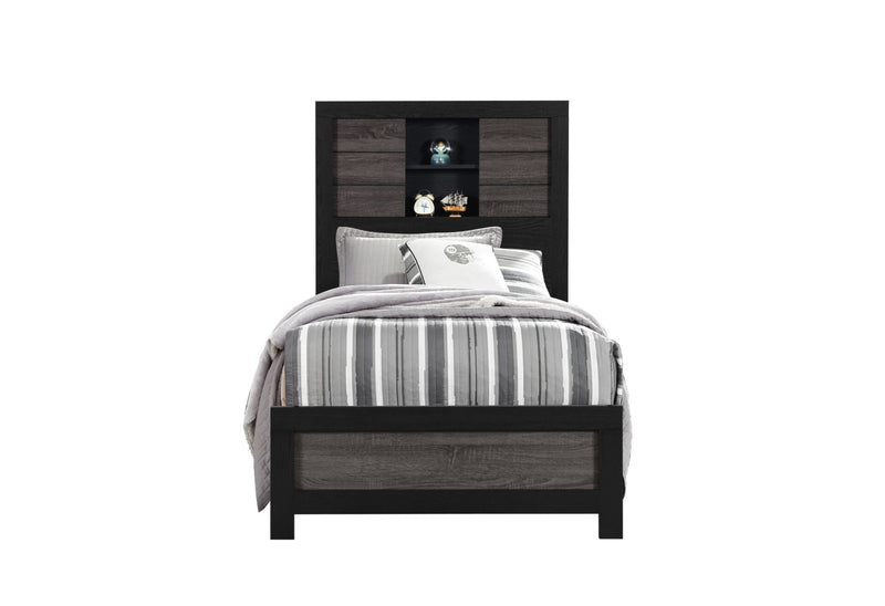 Lisbon Grey/Black Bookcase Twin Bed - LISBON-GREY/BLACK-BOOKCASE TB