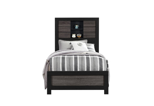 Lisbon Grey/Black Bookcase Twin Bed - LISBON-GREY/BLACK-BOOKCASE TB