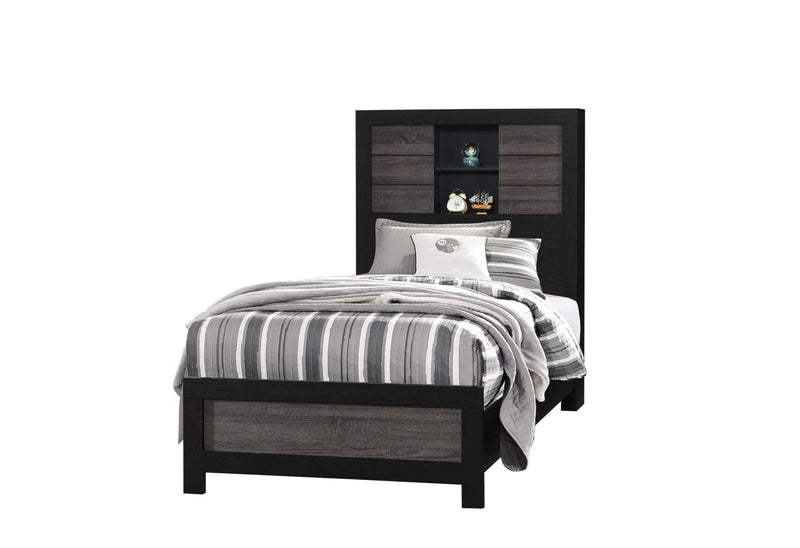 Lisbon Grey/Black Bookcase Twin Bed - LISBON-GREY/BLACK-BOOKCASE TB