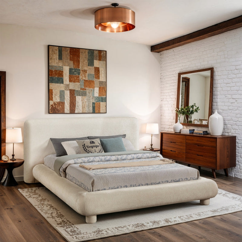 Blair Chenille Fabric Upholstered Full Bed in Cream - B1235Cream-F