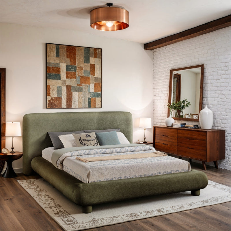 Blair Chenille Fabric Upholstered Full Bed in Green - B1235Green-F
