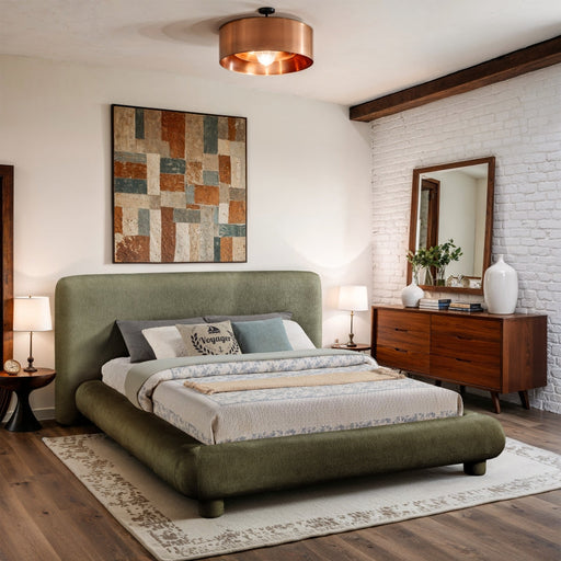 Blair Chenille Fabric Upholstered Full Bed in Green - B1235Green-F