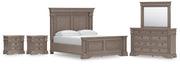 Blairhurst California King Panel Bed, Dresser, Mirror and 2 Nightstands in Light Grayish Brown - PKG017010