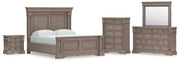 Blairhurst California King Panel Bed with Mirrored Dresser, Chest and Nightstand in Light Grayish Brown from Ashley - Luna Furniture