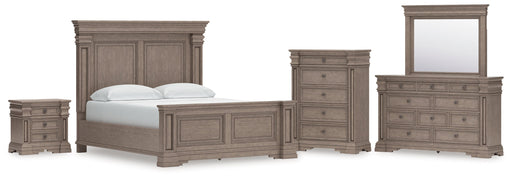 Blairhurst California King Panel Bed with Mirrored Dresser, Chest and Nightstand in Light Grayish Brown from Ashley - Luna Furniture
