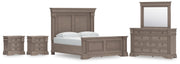 Blairhurst King Panel Bed, Dresser, Mirror and 2 Nightstands in Light Grayish Brown - PKG017001
