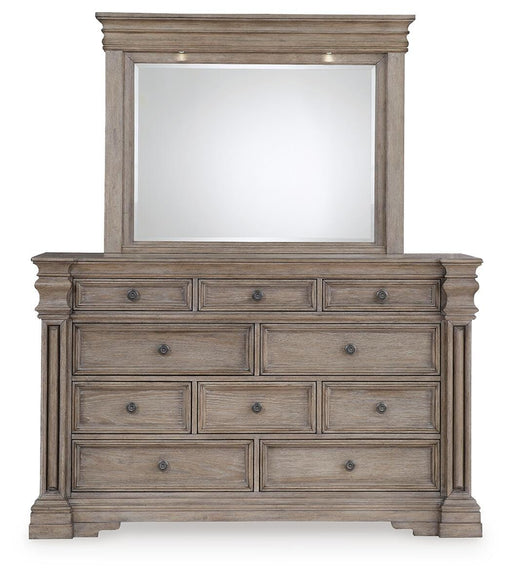 Blairhurst King Panel Bed, Dresser, Mirror and Chest in Light Grayish Brown - PKG017004