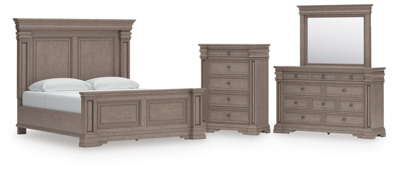 Blairhurst King Panel Bed, Dresser, Mirror and Chest in Light Grayish Brown - PKG017004