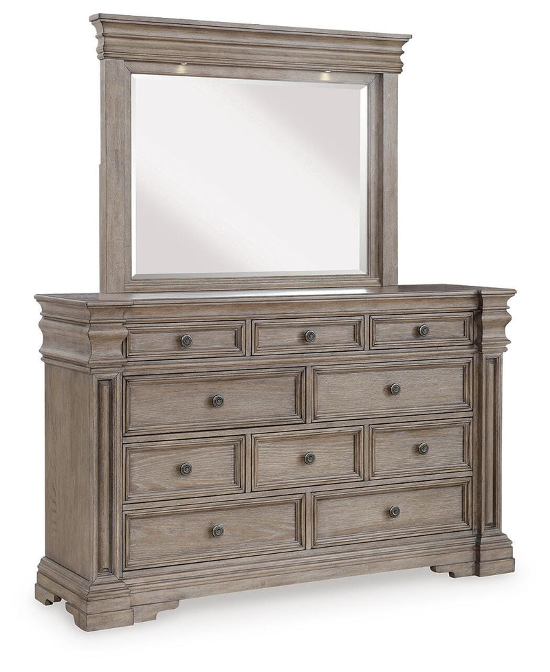 Blairhurst King Panel Bed, Dresser, Mirror and Chest in Light Grayish Brown - PKG017004