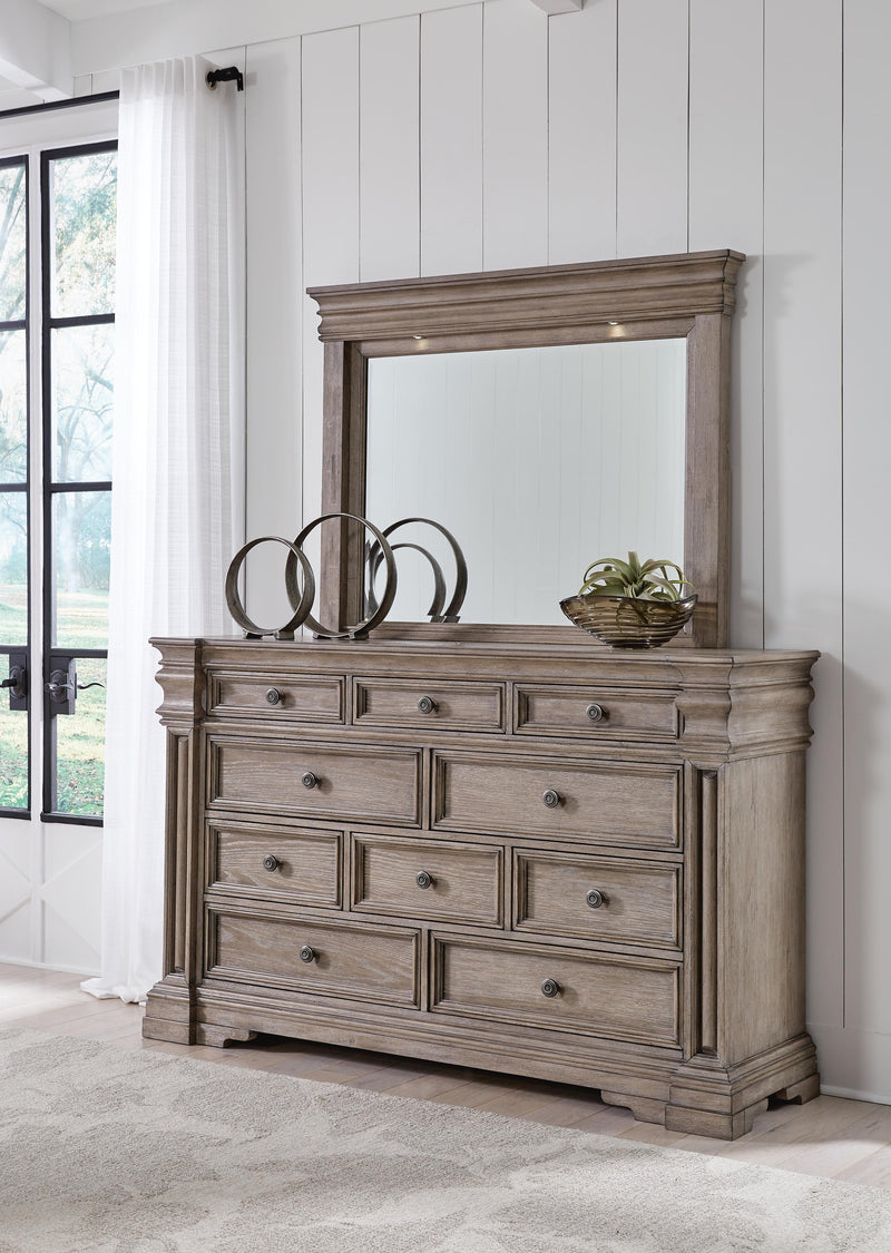 Blairhurst Queen Panel Bed. Dresser, Mirror, 2 Chests and 2 Nightstands - B916B13