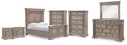 Blairhurst Queen Panel Bed. Dresser, Mirror, 2 Chests and 2 Nightstands - B916B13