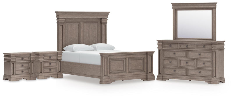 Blairhurst Queen Panel Bed, Dresser, Mirror and 2 Nightstands in Light Grayish Brown - PKG016992