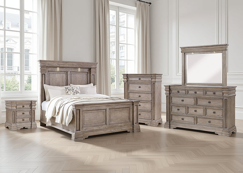Blairhurst Queen Panel Bed with Mirrored Dresser, Chest and Nightstand in Light Grayish Brown from Ashley - Luna Furniture