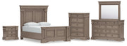 Blairhurst Queen Panel Bed with Mirrored Dresser, Chest and Nightstand in Light Grayish Brown from Ashley - Luna Furniture