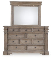Blairhurst Queen Panel Bed with Mirrored Dresser in Light Grayish Brown - PKG016991