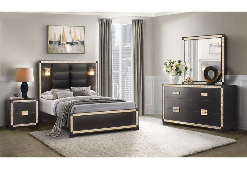 Blake Black/Gold King Bed Group With Lamps - Gate FurnitureKing Bed