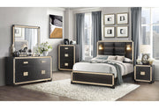 Blake Black/Gold Queen Bed Group With Lamps - Gate FurnitureBedroom Set