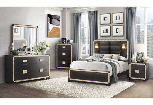 Blake Black/Gold Queen Bed Group With Lamps - Gate FurnitureBedroom Set