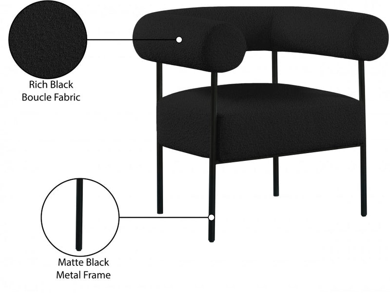 Blake Boucle Fabric Upholstered Accent Chair in Black - 527Black