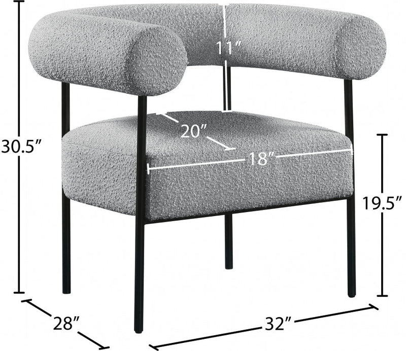 Blake Boucle Fabric Upholstered Accent Chair in Grey - 527Grey