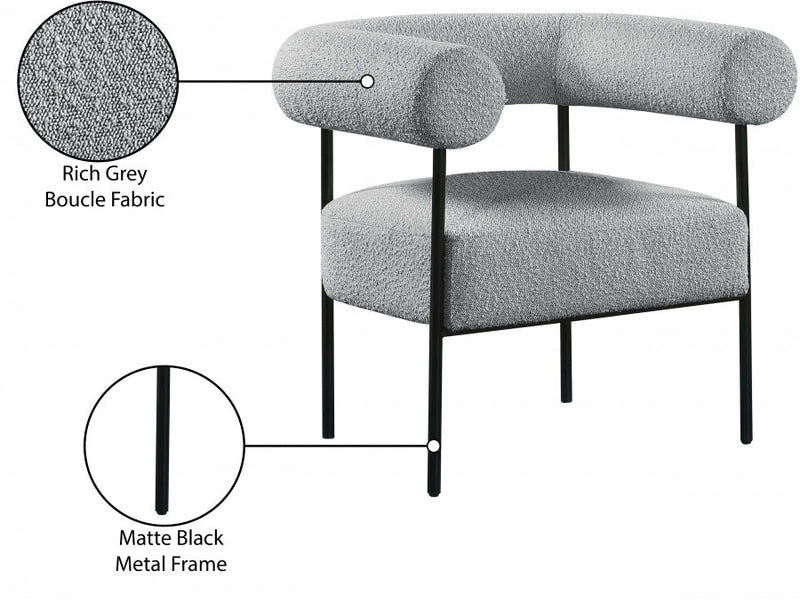 Blake Boucle Fabric Upholstered Accent Chair in Grey - 527Grey