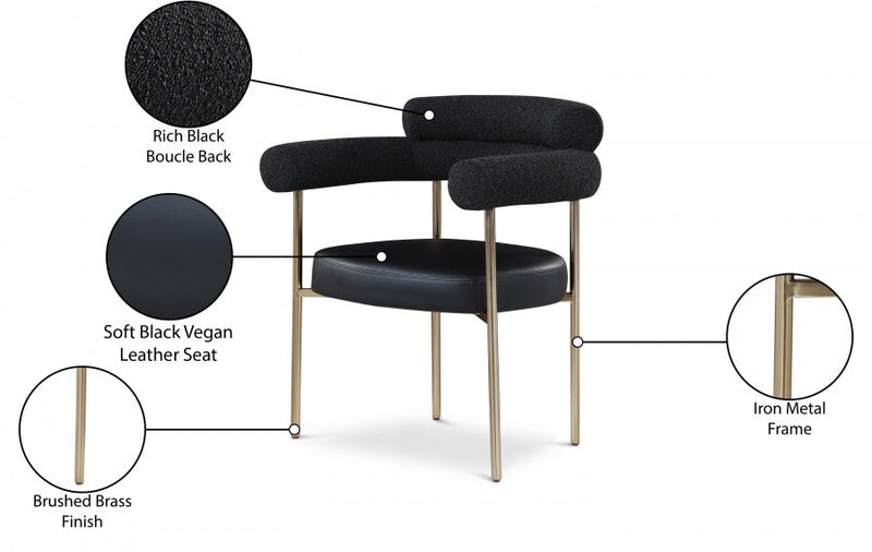 Blake Boucle Fabric Upholstered and Vegan Leather Upholstered Dining Chair in Black, Set of 2 - 870Black-C