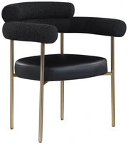 Blake Boucle Fabric Upholstered and Vegan Leather Upholstered Dining Chair in Black, Set of 2 - 870Black-C