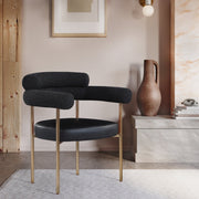 Blake Boucle Fabric Upholstered and Vegan Leather Upholstered Dining Chair in Black, Set of 2 - 870Black-C