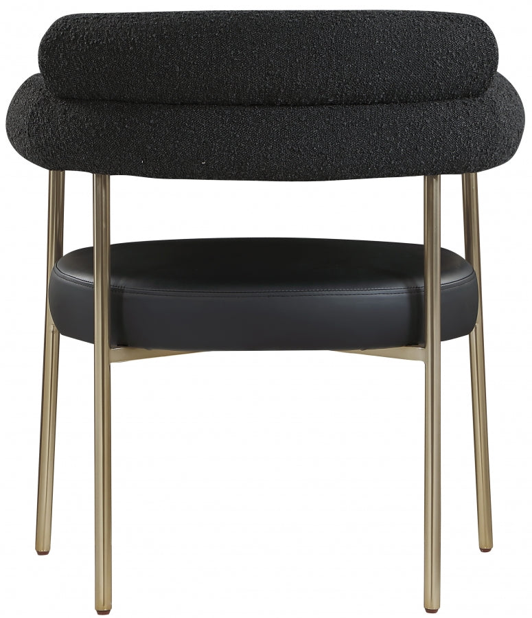 Blake Boucle Fabric Upholstered and Vegan Leather Upholstered Dining Chair in Black, Set of 2 - 870Black-C