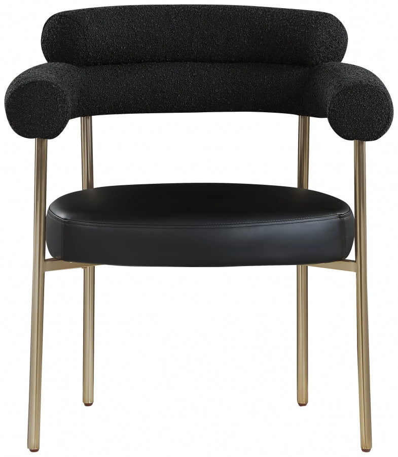 Blake Boucle Fabric Upholstered and Vegan Leather Upholstered Dining Chair in Black, Set of 2 - 870Black-C