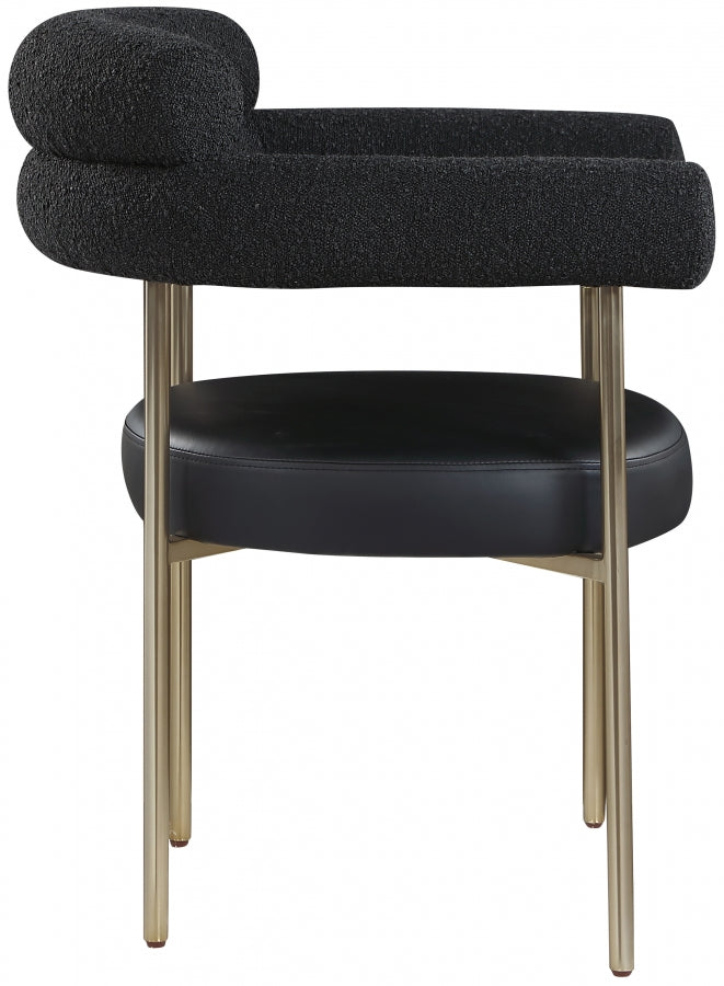 Blake Boucle Fabric Upholstered and Vegan Leather Upholstered Dining Chair in Black, Set of 2 - 870Black-C