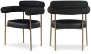 Blake Boucle Fabric Upholstered and Vegan Leather Upholstered Dining Chair in Black, Set of 2 - 870Black-C
