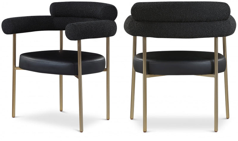 Blake Boucle Fabric Upholstered and Vegan Leather Upholstered Dining Chair in Black, Set of 2 - 870Black-C