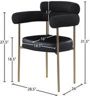 Blake Boucle Fabric Upholstered and Vegan Leather Upholstered Dining Chair in Black, Set of 2 - 870Black-C