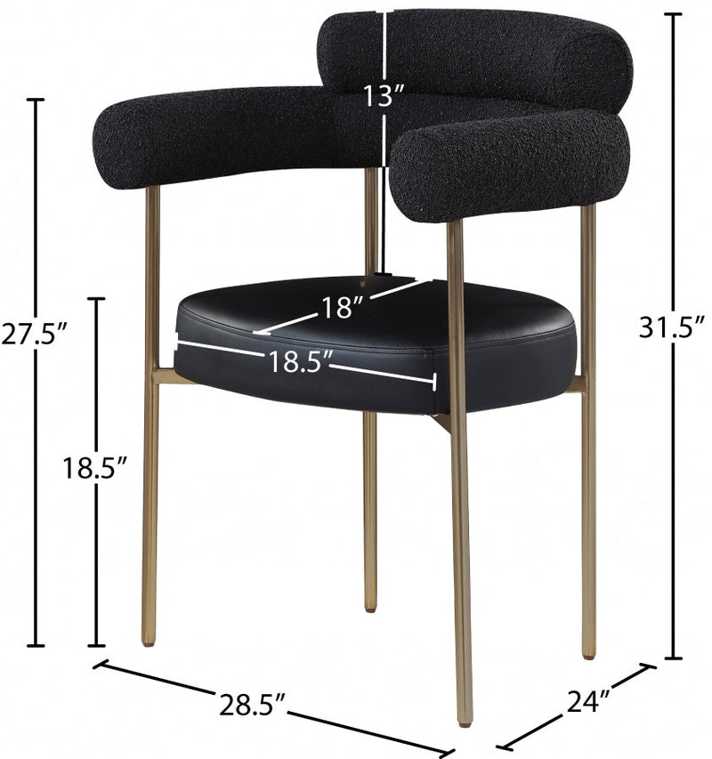 Blake Boucle Fabric Upholstered and Vegan Leather Upholstered Dining Chair in Black, Set of 2 - 870Black-C