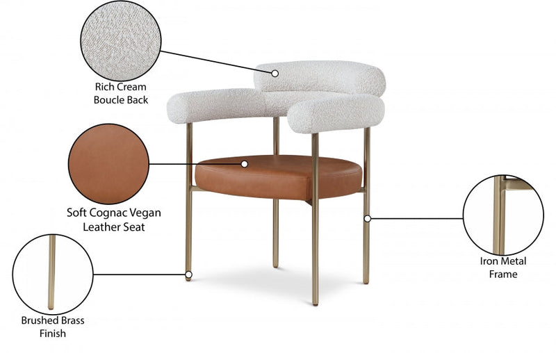 Blake Boucle Fabric Upholstered and Vegan Leather Upholstered Dining Chair in Cognac, Set of 2 - 870Cognac-C