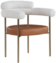 Blake Boucle Fabric Upholstered and Vegan Leather Upholstered Dining Chair in Cognac, Set of 2 - 870Cognac-C