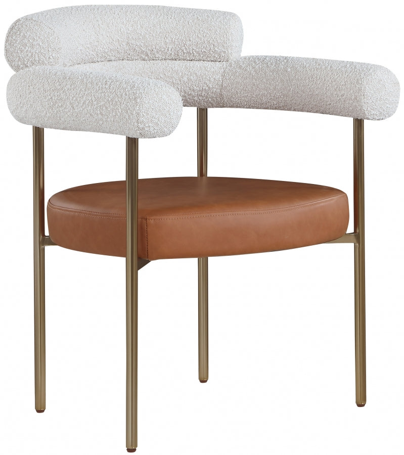 Blake Boucle Fabric Upholstered and Vegan Leather Upholstered Dining Chair in Cognac, Set of 2 - 870Cognac-C