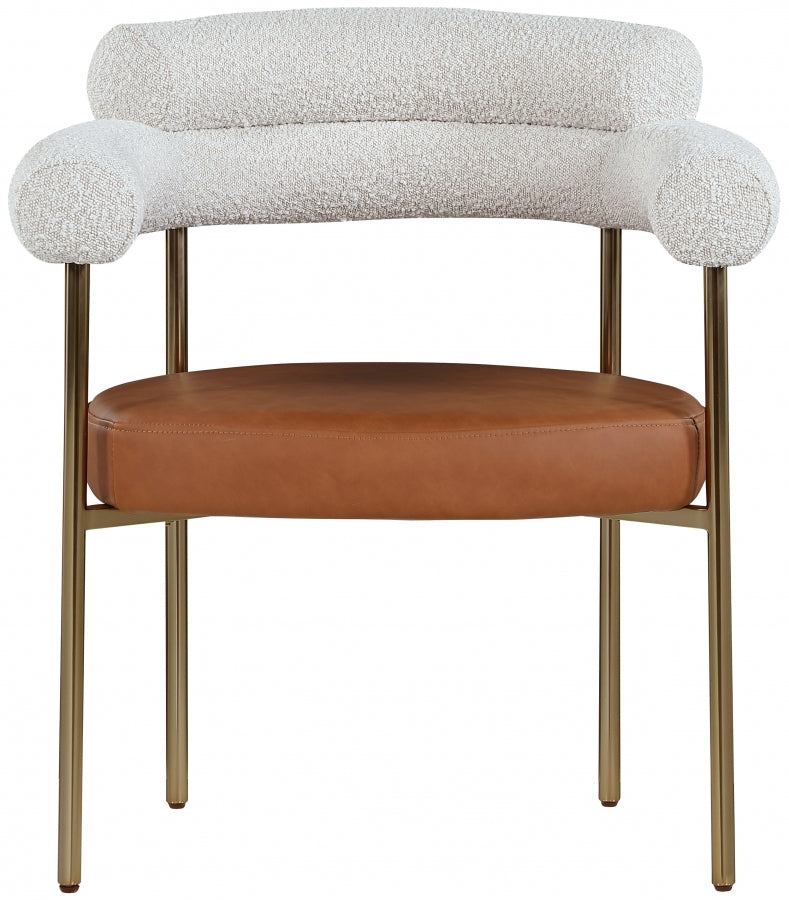 Blake Boucle Fabric Upholstered and Vegan Leather Upholstered Dining Chair in Cognac, Set of 2 - 870Cognac-C
