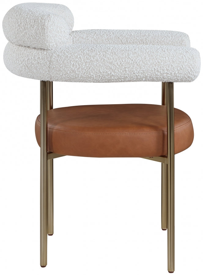 Blake Boucle Fabric Upholstered and Vegan Leather Upholstered Dining Chair in Cognac, Set of 2 - 870Cognac-C